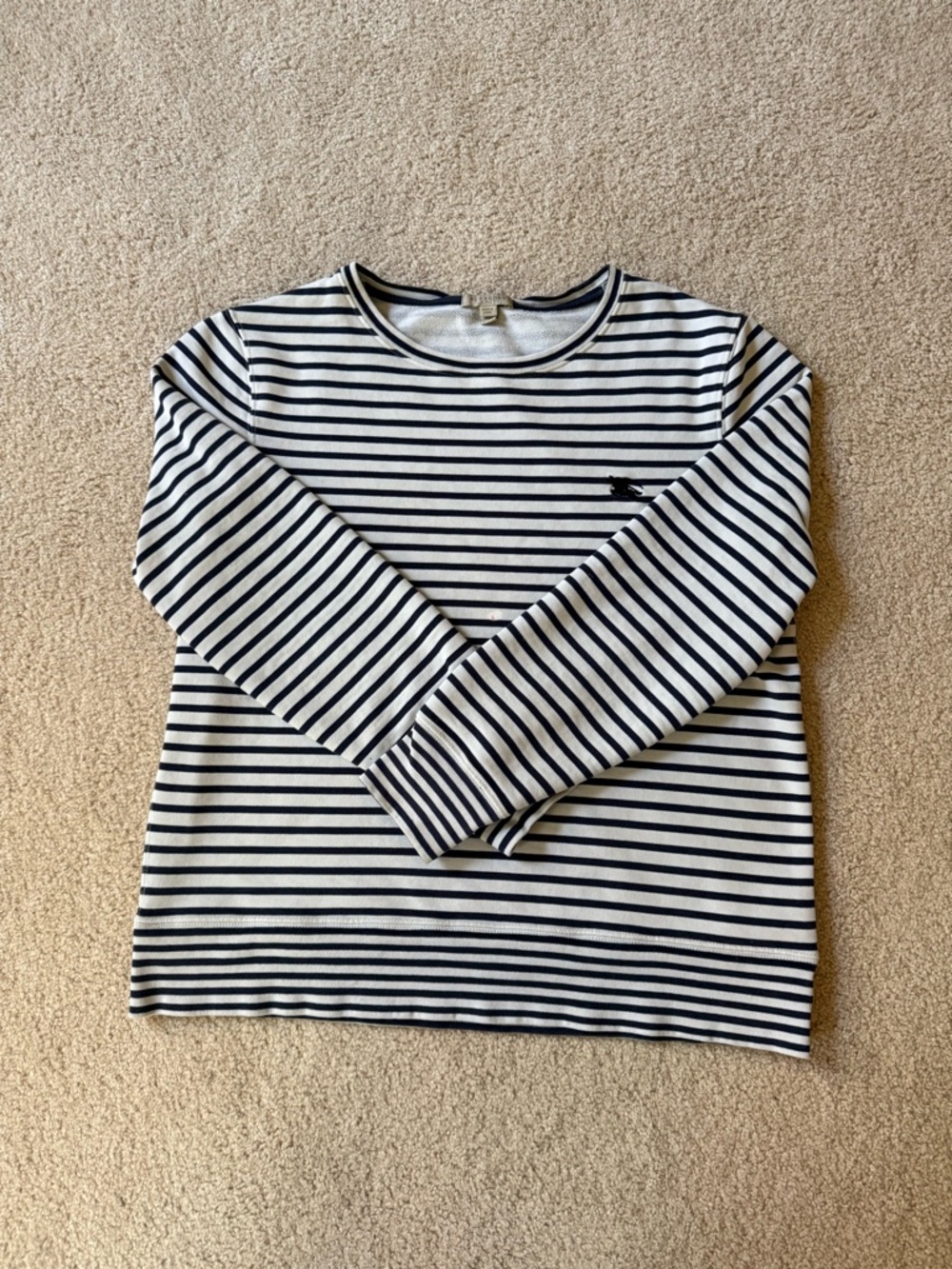 Burberry Brit Striped Long-Sleeve Crewneck Top - Navy